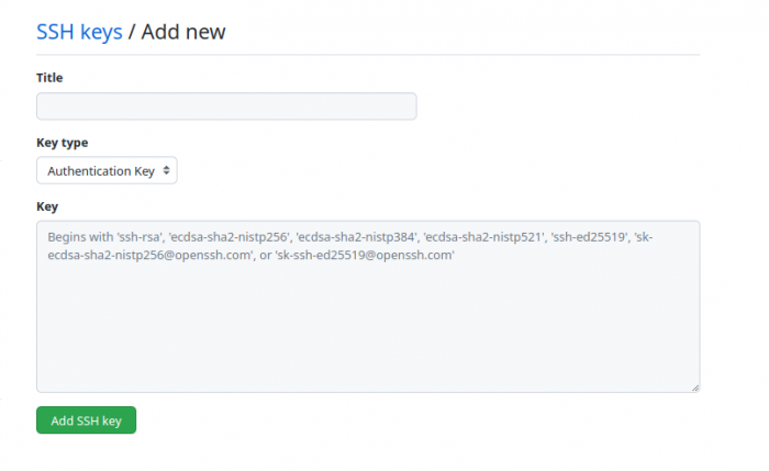 Example showing github ssh page
